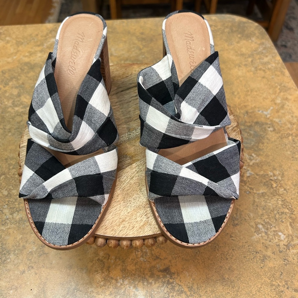 Madewell Alexandria Gingham Plaid Block Heel Sandals